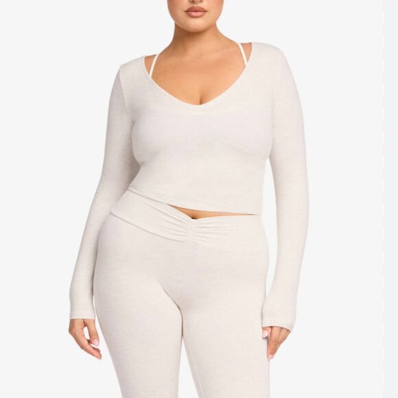 Crop Shop Boutique Ruched Yoga Pants In Oat Marl - Picture 2 of 6